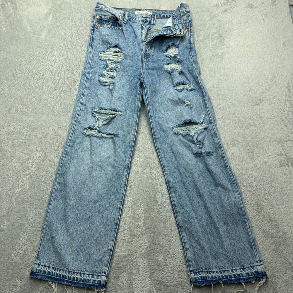 Levi's Jeans Womens 28 Blue Ribcage Straight Ankle Distressed High Rise Denim